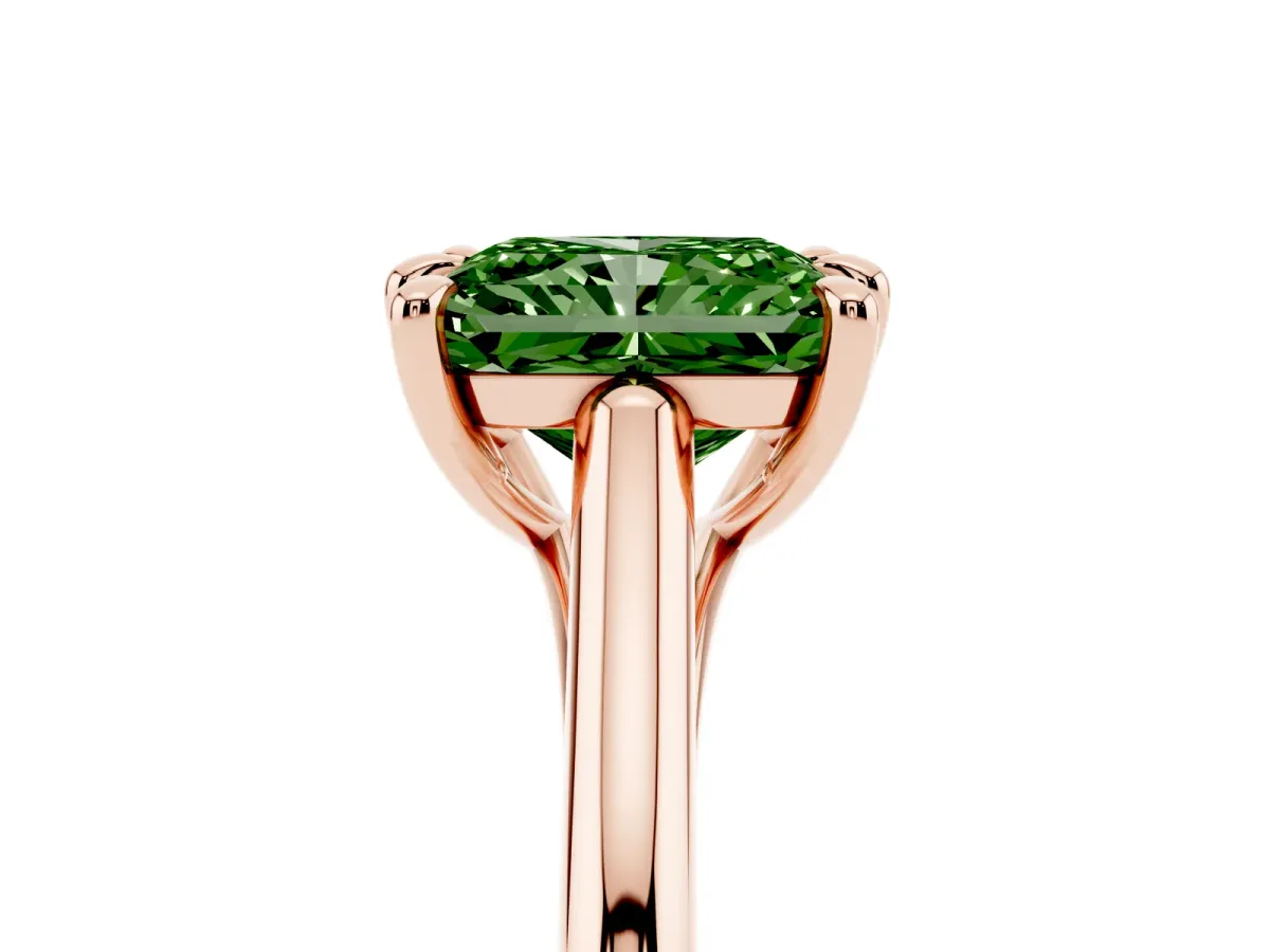 Fancy Green Radiant Cut Solitaire Engagement Ring with Six-Prong Setting and Classic Band Rose gold