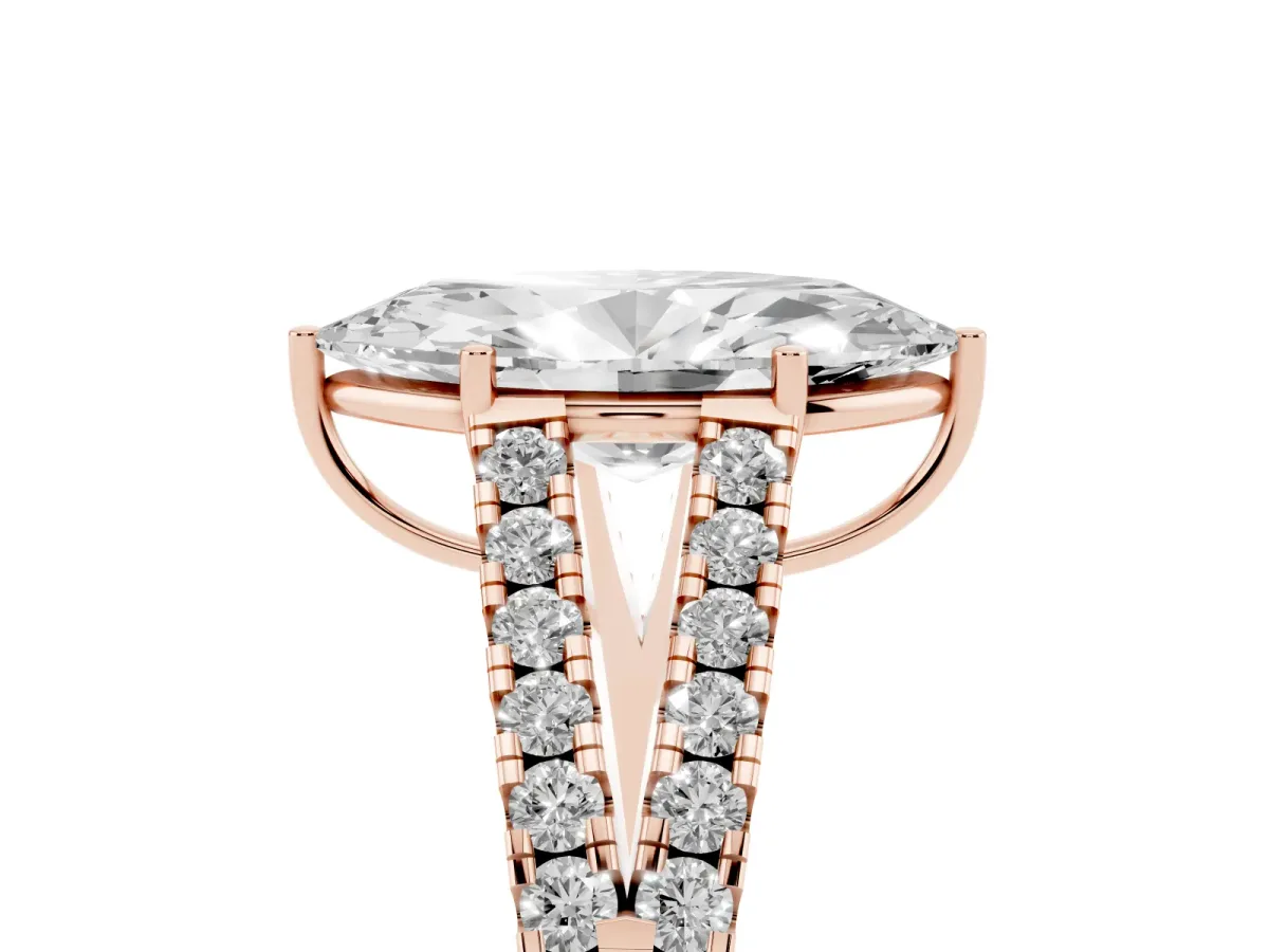 Marquise Cut Diamond Split Shank Engagement Ring with Round Pavé and Prong Setting Rose gold