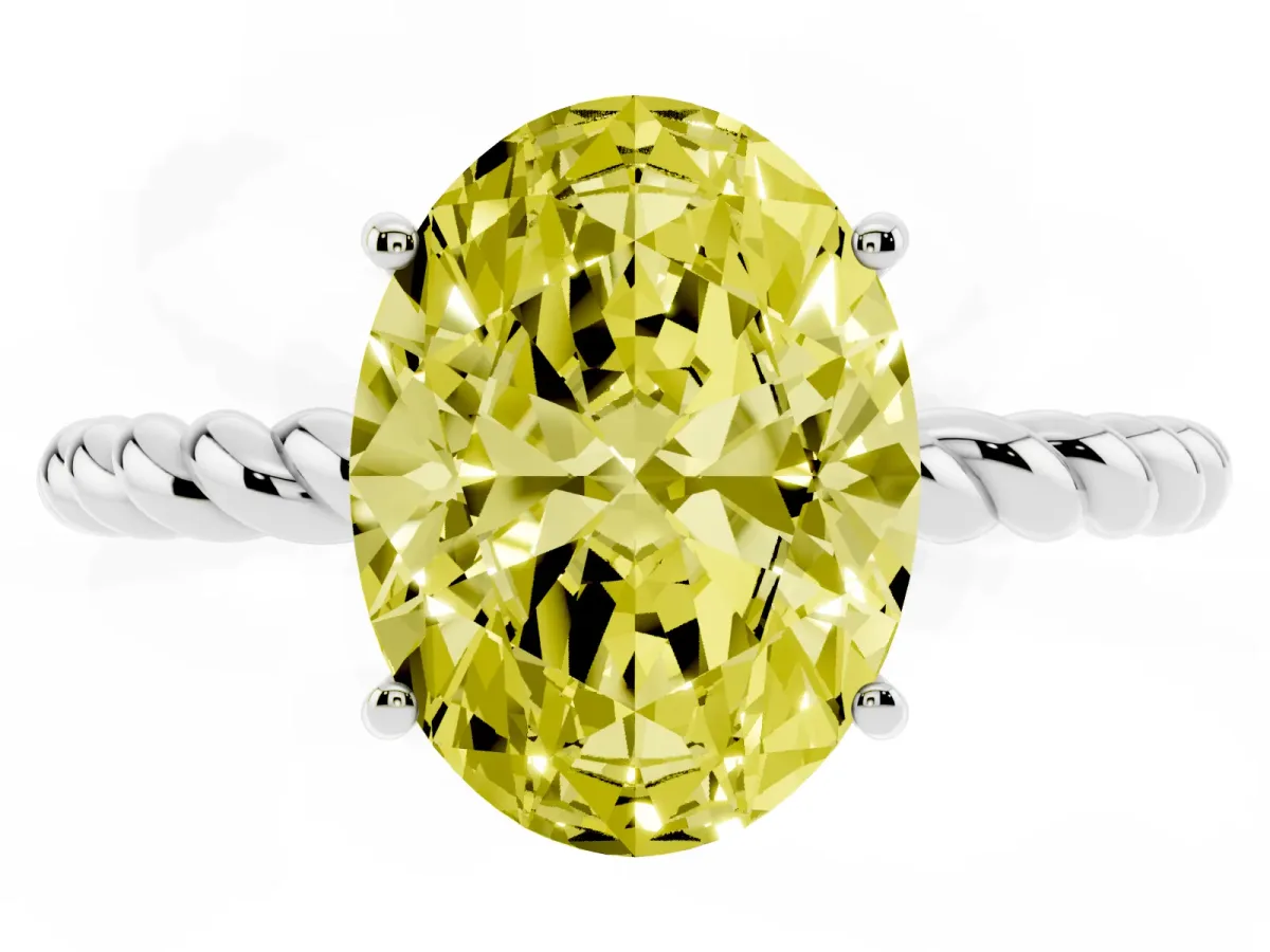 Fancy Yellow Oval Cut Solitaire Twist Band Ring with Four-Prong Setting Silver