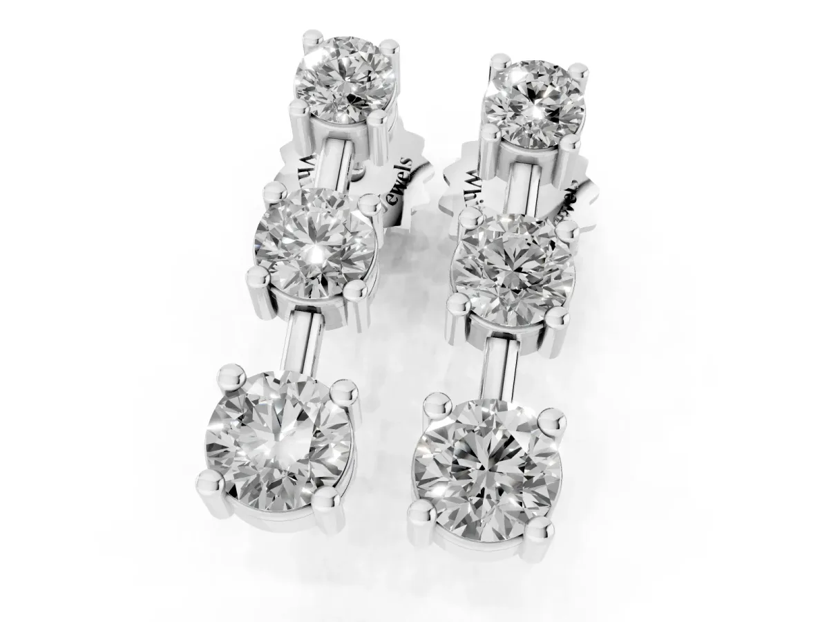 Three-Stone Round Cut Drop Earrings with Prong Setting Silver
