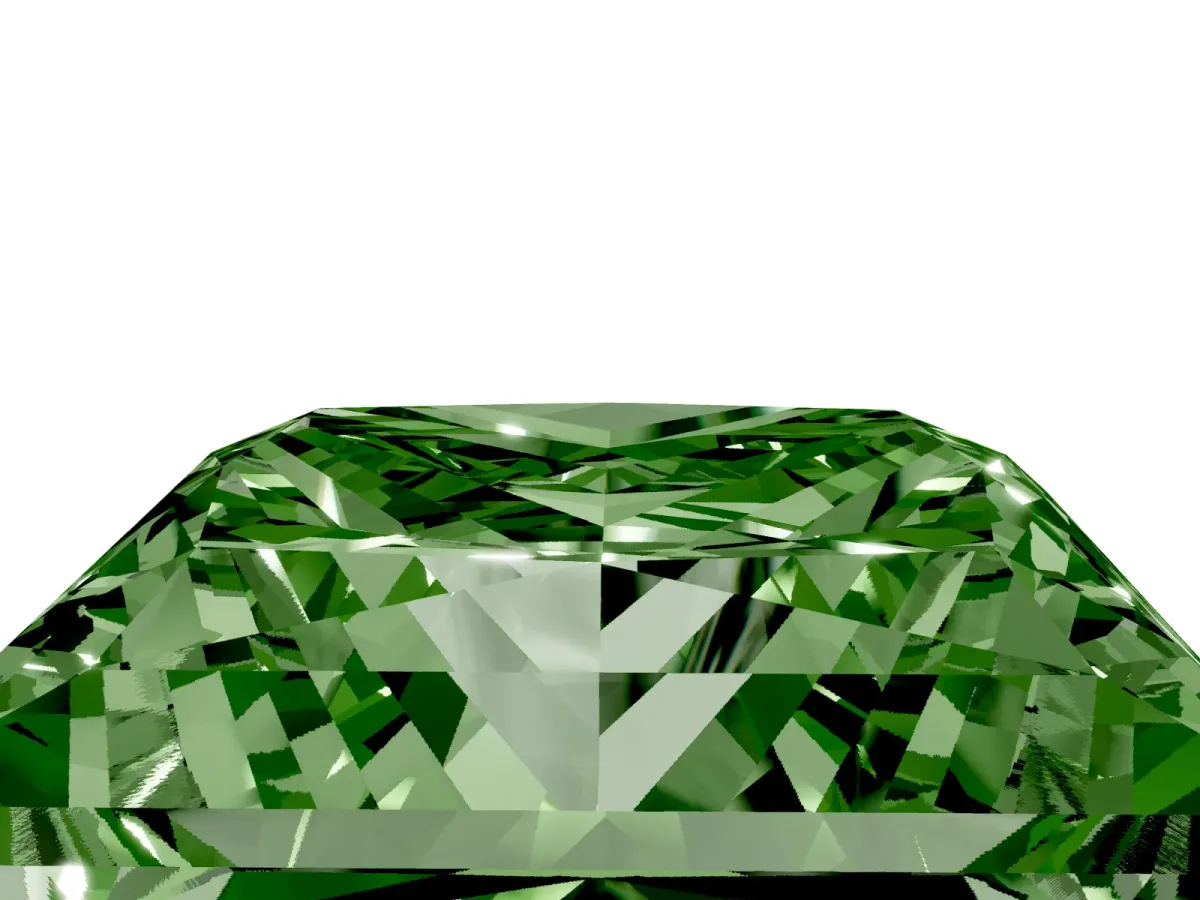 Fancy Green Princess Cut Halo Diamond Ring with Milgrain and Bezel Accents on a Split Shank Band Yellow gold