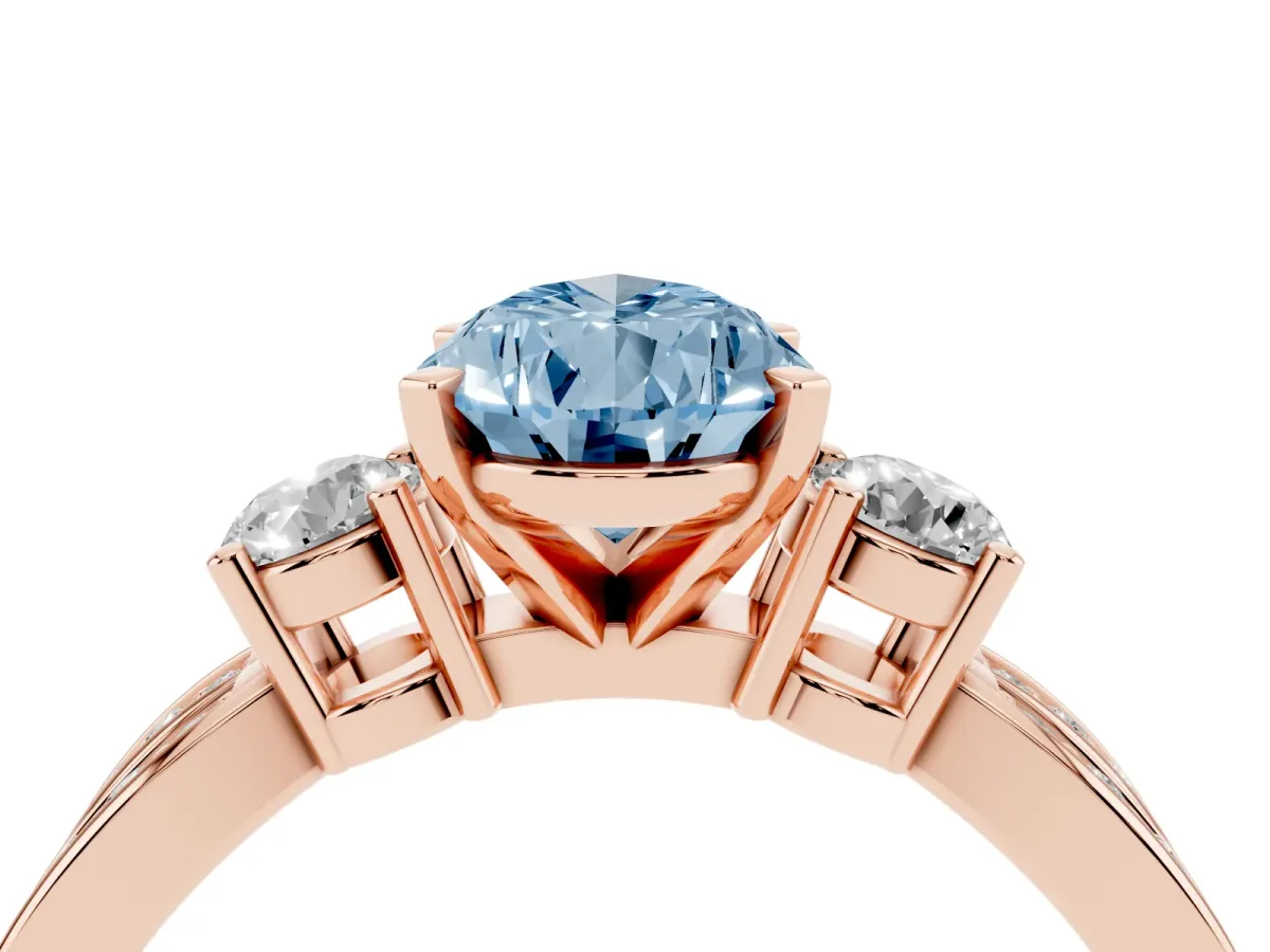 Fancy Blue Three-Stone Pear Cut Cut Diamond Twist Band with Prong Setting Rose gold