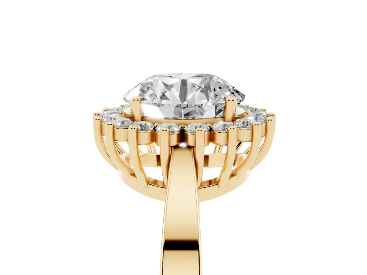 Round Cut Cut Diamond Halo Ring with Round Brilliant Halo and Solitaire Band Yellow gold