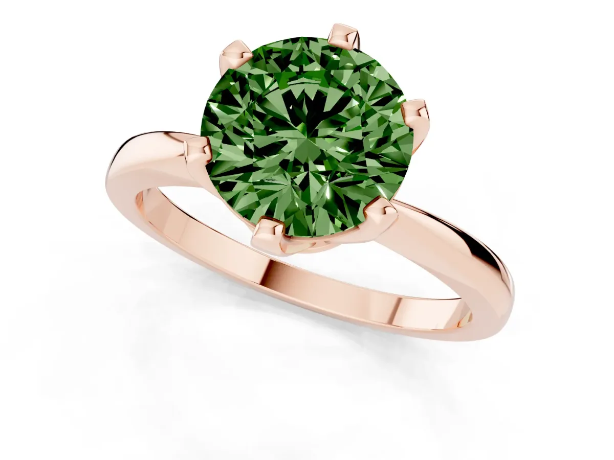 Fancy Green Round Cut Solitaire Engagement Ring with Six-Prong Setting and Tapered Band Rose gold