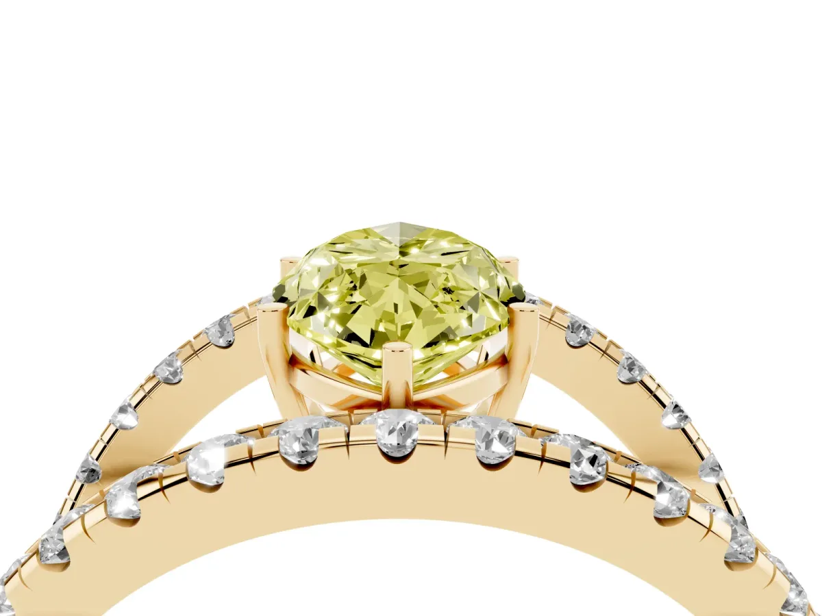 Fancy Yellow Marquise Cut Solitaire Split Shank Pave Diamond Ring Yellow gold