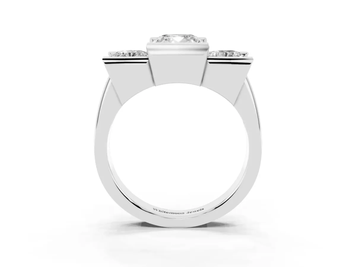 Three Stone Cushion Cut Cut Channel Set Diamond Ring Silver