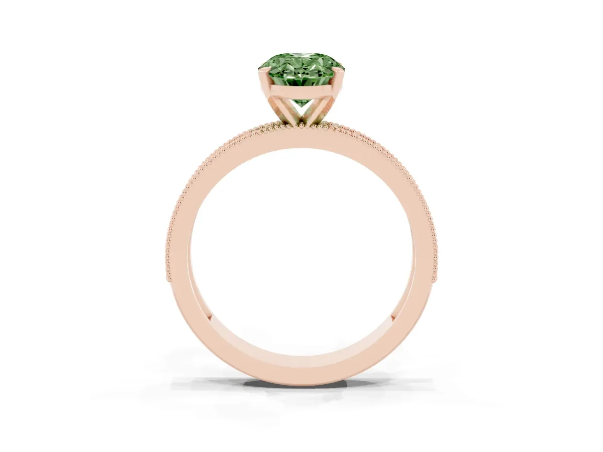 Fancy Green Oval Cut Diamond Milgrain Pavé Engagement Ring with Four-Prong Setting Rose gold