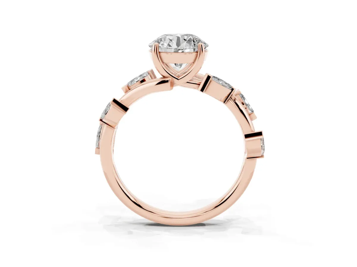 Round Cut Solitaire Twisted Band Marquise Accent Prong Setting Ring Rose gold