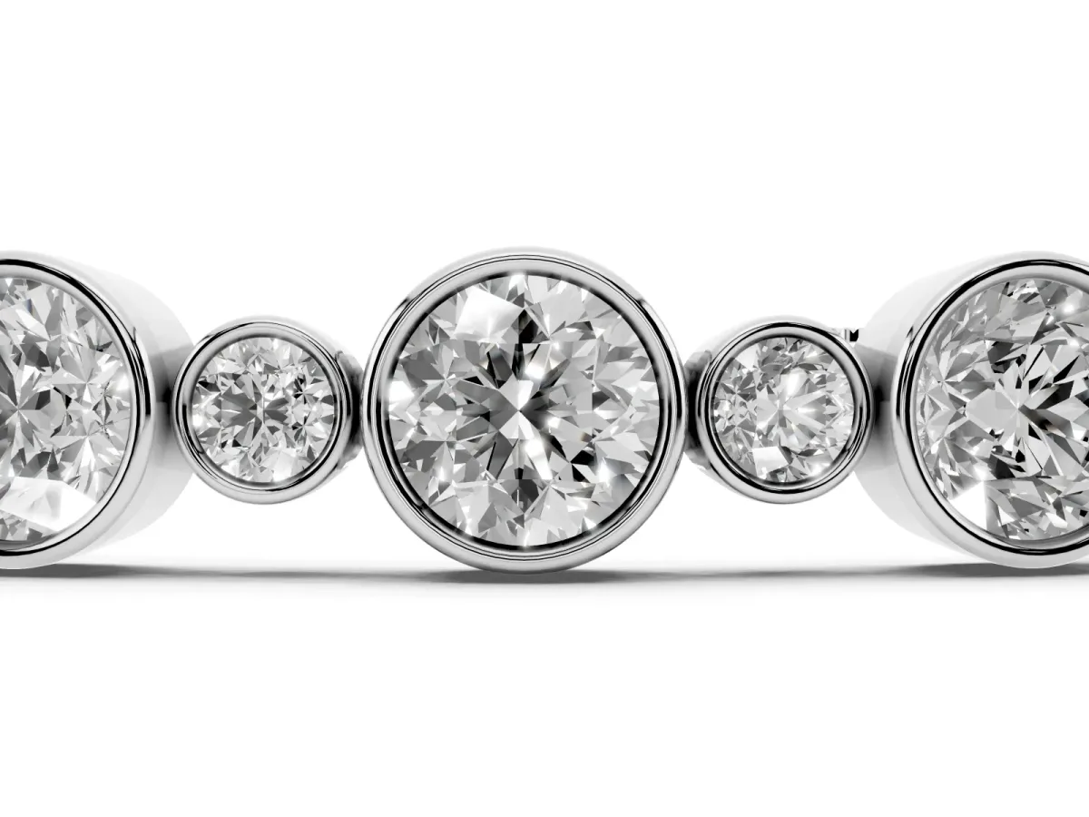 Bezel Set Round Diamond Tennis Bracelet with Box Clasp Silver