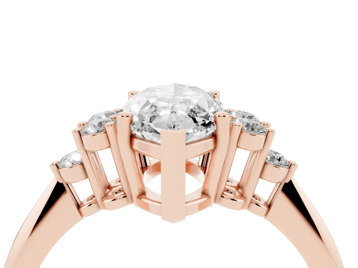 Marquise Cut Cut Diamond Cluster Ring with Solitaire Band and Four-Prong Setting Rose gold