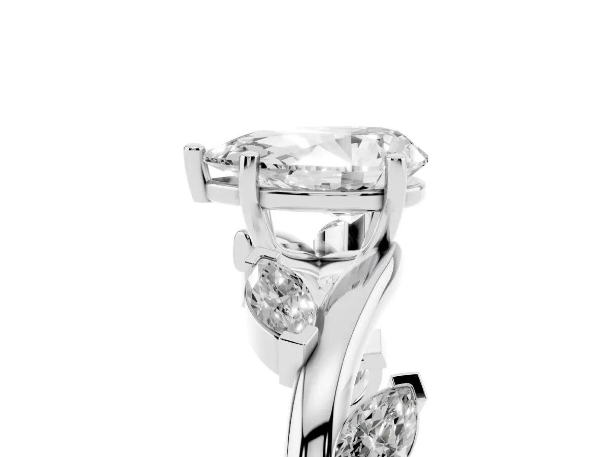 Pear Cut Solitaire Twisted Band Marquise Accent Prong Setting Ring White gold