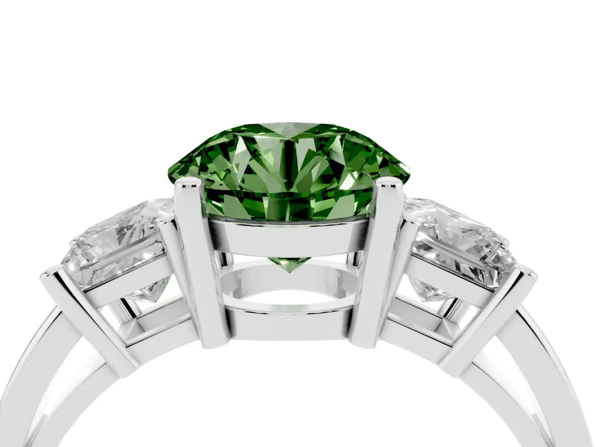 Fancy Green Three-Stone Round Cut Cut Solitaire Ring with Prong Setting Platinum