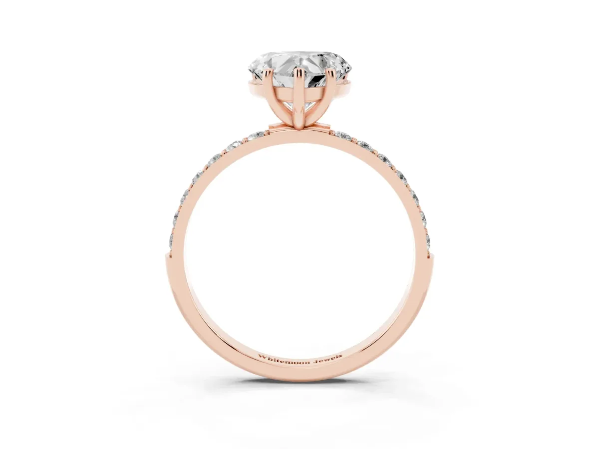 Heart Cut Diamond Solitaire Ring with Round Pavé Shoulders and Prong Setting Rose gold