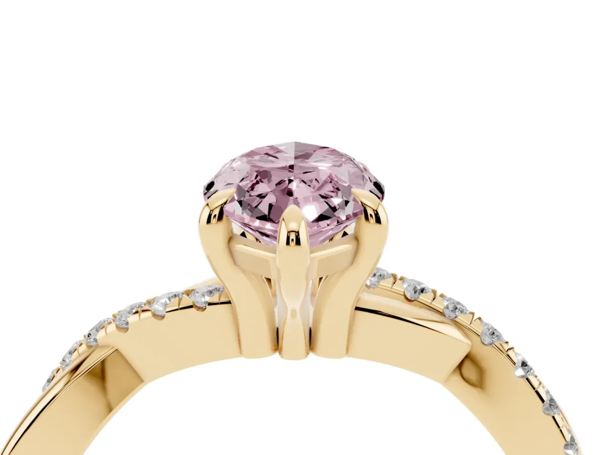 Fancy Pink Marquise Cut Cut Diamond Twist Band Solitaire with Prong Setting Yellow gold