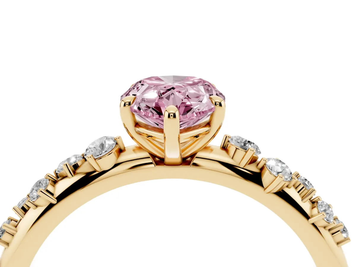 Fancy Pink Pear Cut Diamond Cluster Prong-Set Solitaire Ring Yellow gold