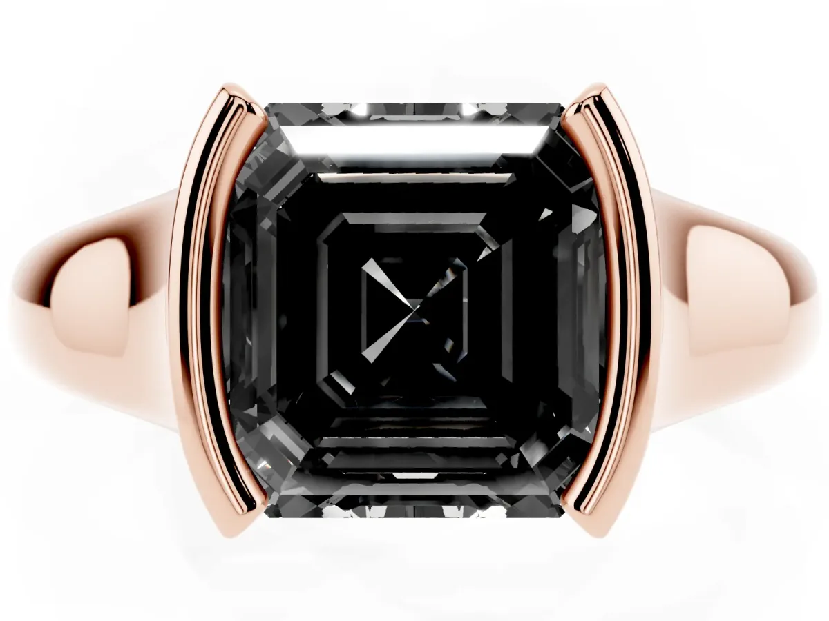 Fancy Black Asscher Cut Solitaire Tension Set Diamond Ring with Split Shank Band Rose gold