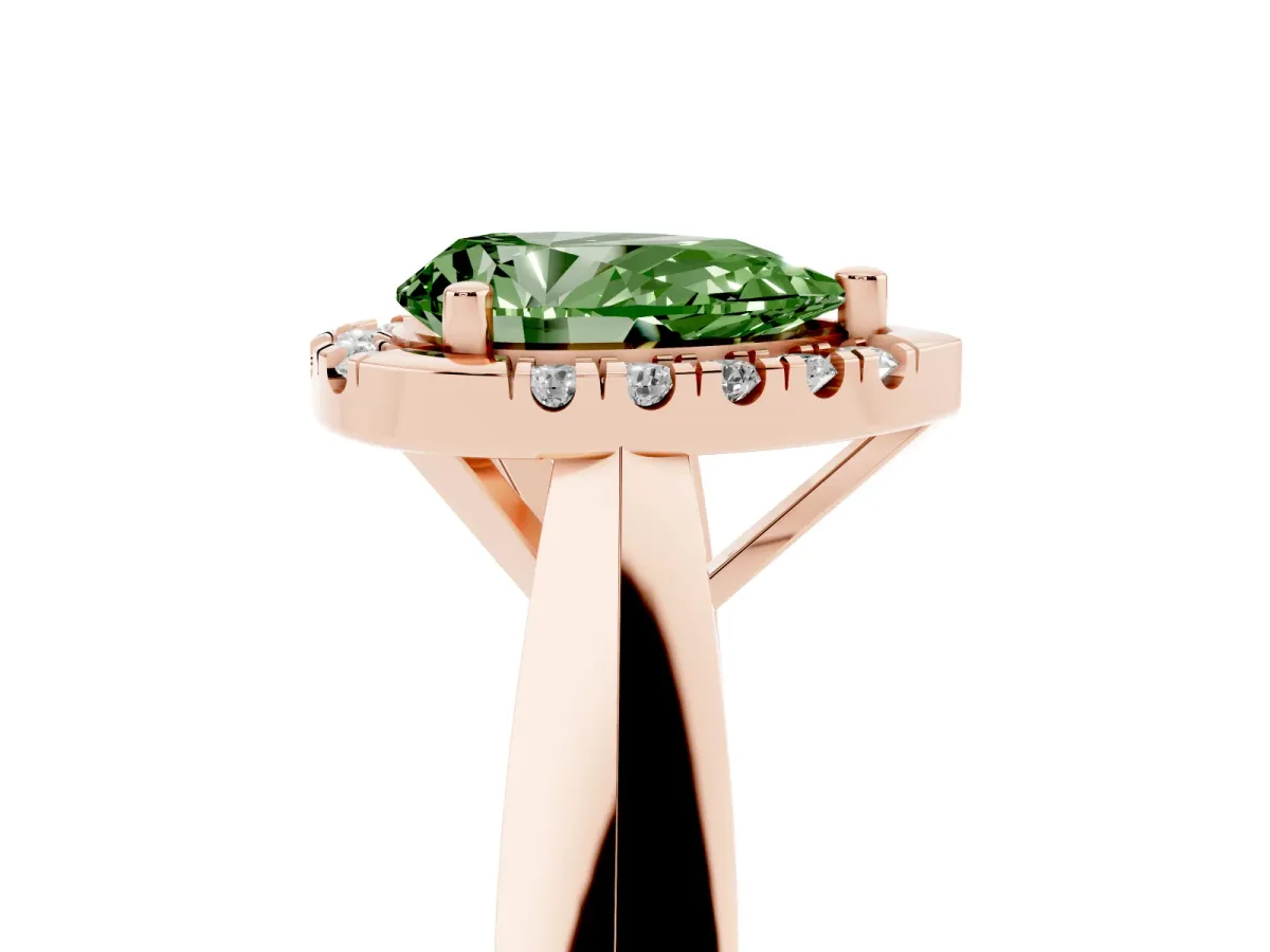 Fancy Green Pear Cut Cut Halo Solitaire Engagement Ring with Square Band and Four-Prong Setting Rose gold