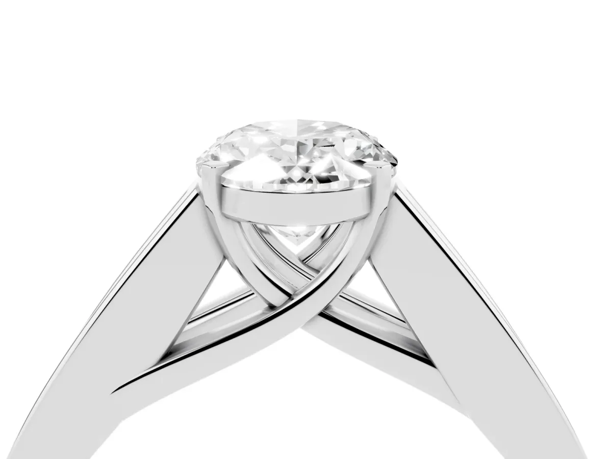 Oval Cut Cut Channel Set Solitaire Ring with Four-Prong Setting Platinum
