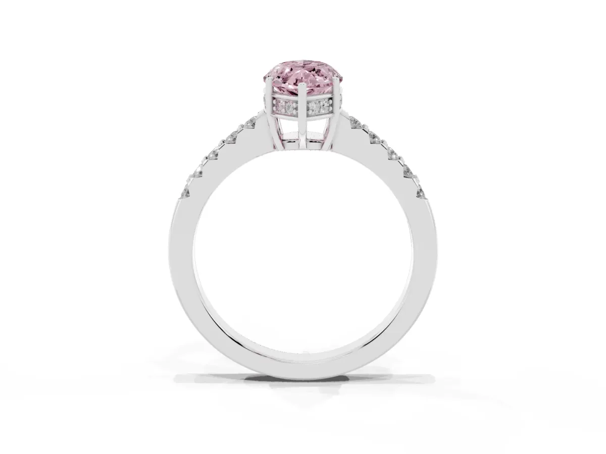 Fancy Pink Marquise Cut Solitaire Diamond Engagement Ring with Pavé Band and Six-Prong Setting White gold