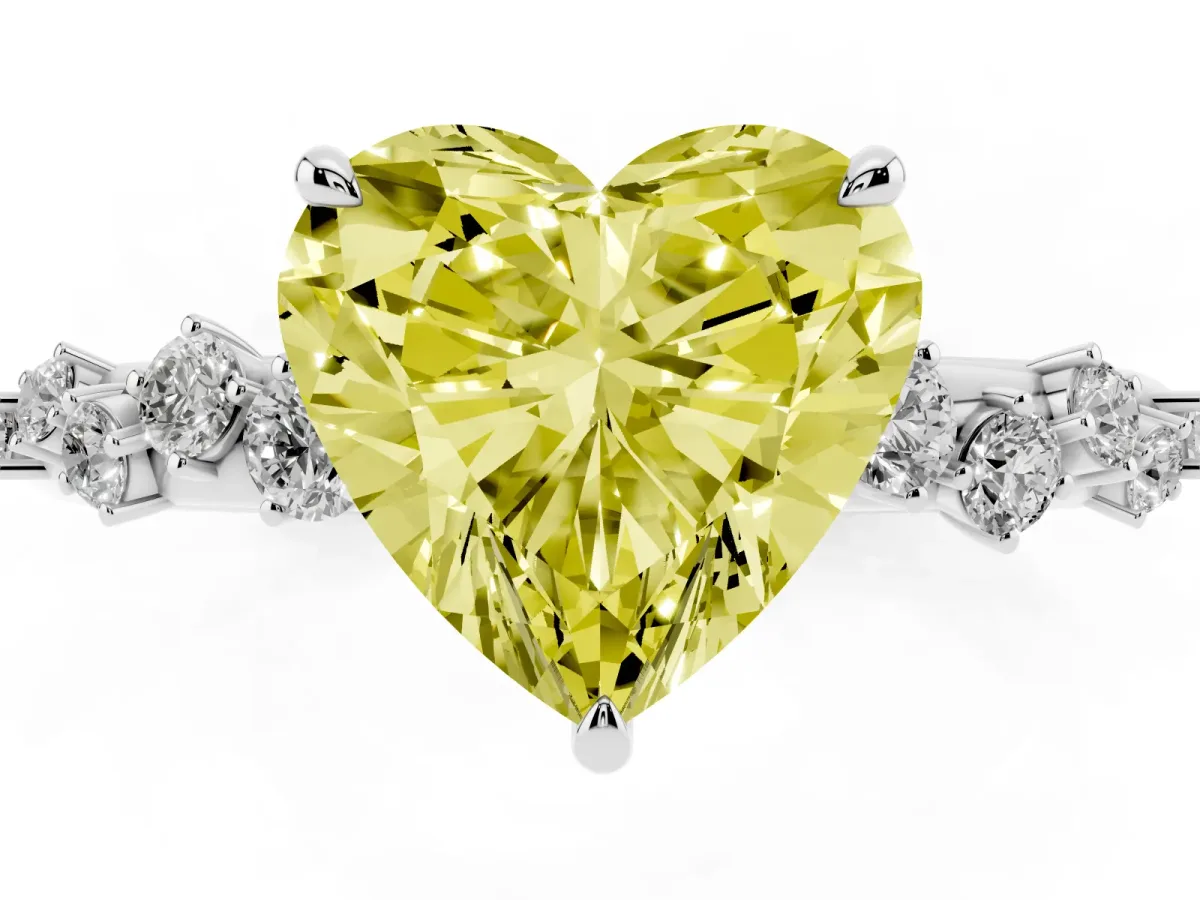 Fancy Yellow Heart Cut Diamond Cluster Prong-Set Solitaire Ring Platinum