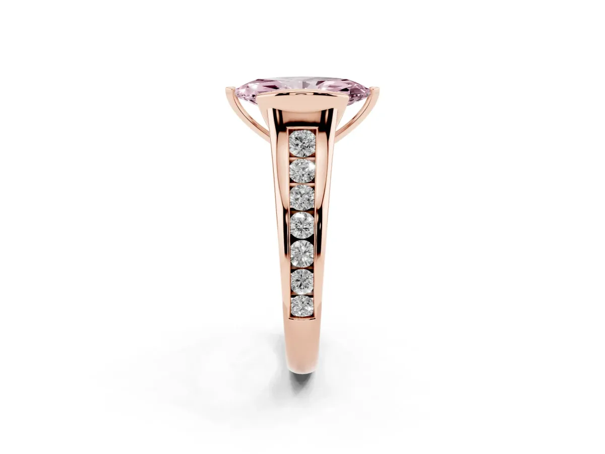 Fancy Pink Marquise Cut Solitaire Bezel-Set Diamond Ring with Channel-Set Band Rose gold