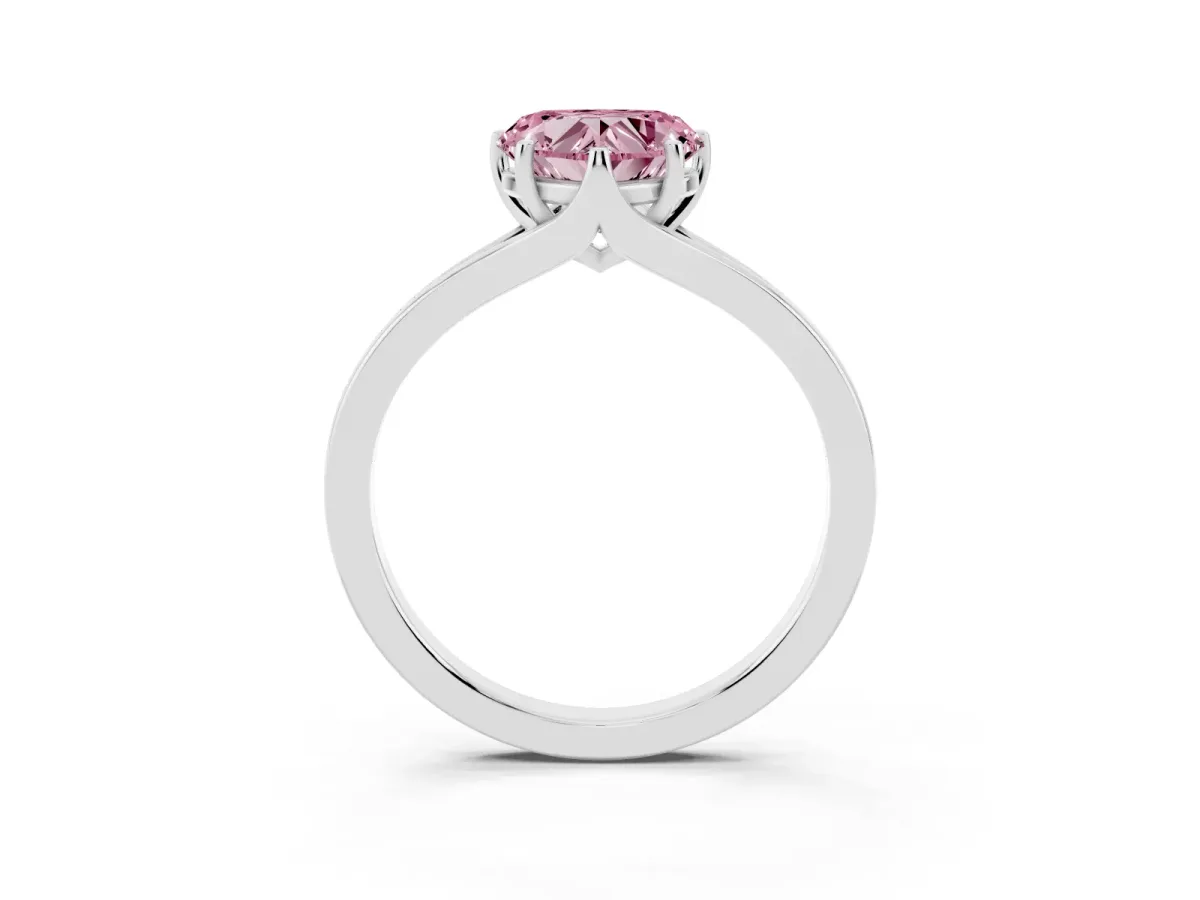 Fancy Pink Heart Cut Solitaire Diamond Ring with Six-Prong Setting and Tapered Band Platinum