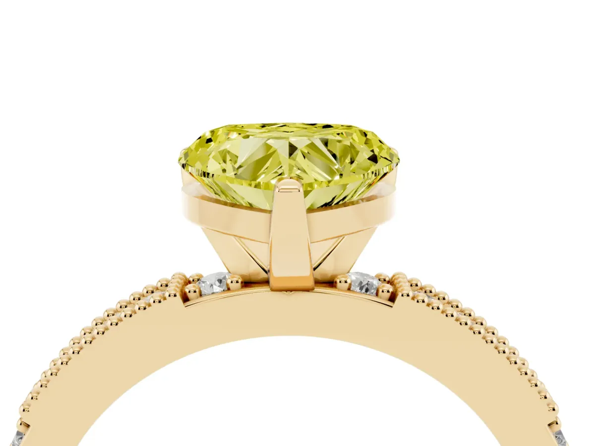 Fancy Yellow Heart Cut Solitaire with Pavé Band and Four-Prong Setting Yellow gold