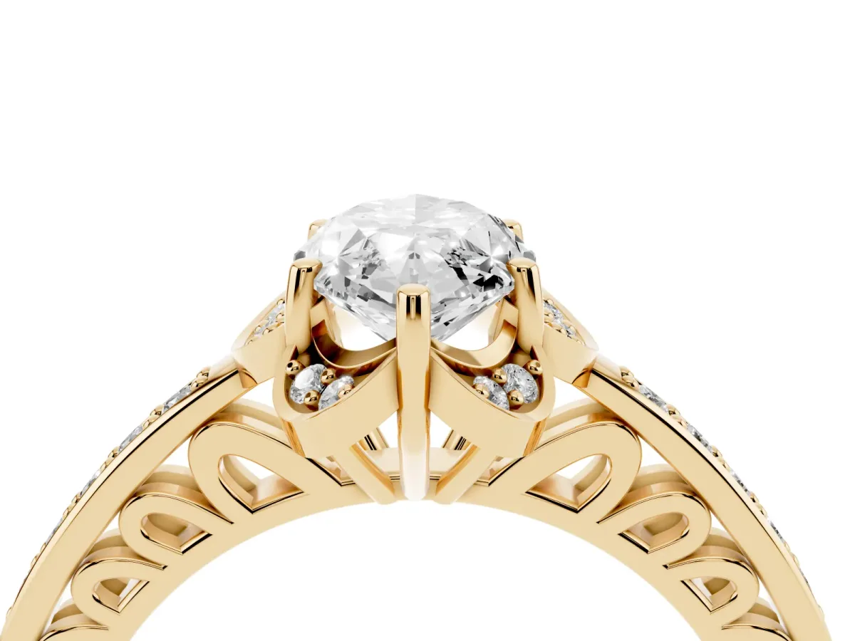 Marquise Cut Cut Halo Diamond Ring with Channel Set Band and Four-Prong Setting Yellow gold