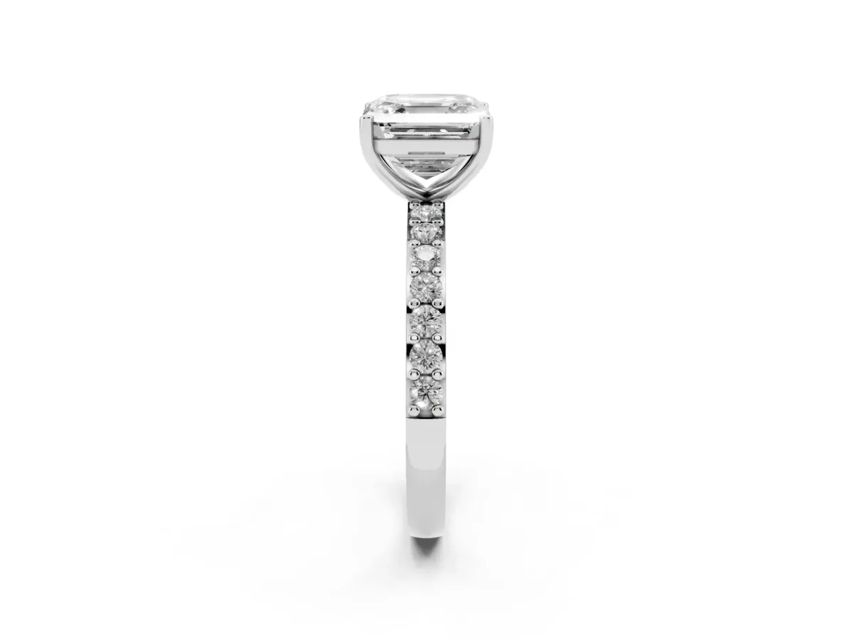 Asscher Cut Cut Diamond Solitaire with Pave Band and Four-Prong Setting Silver