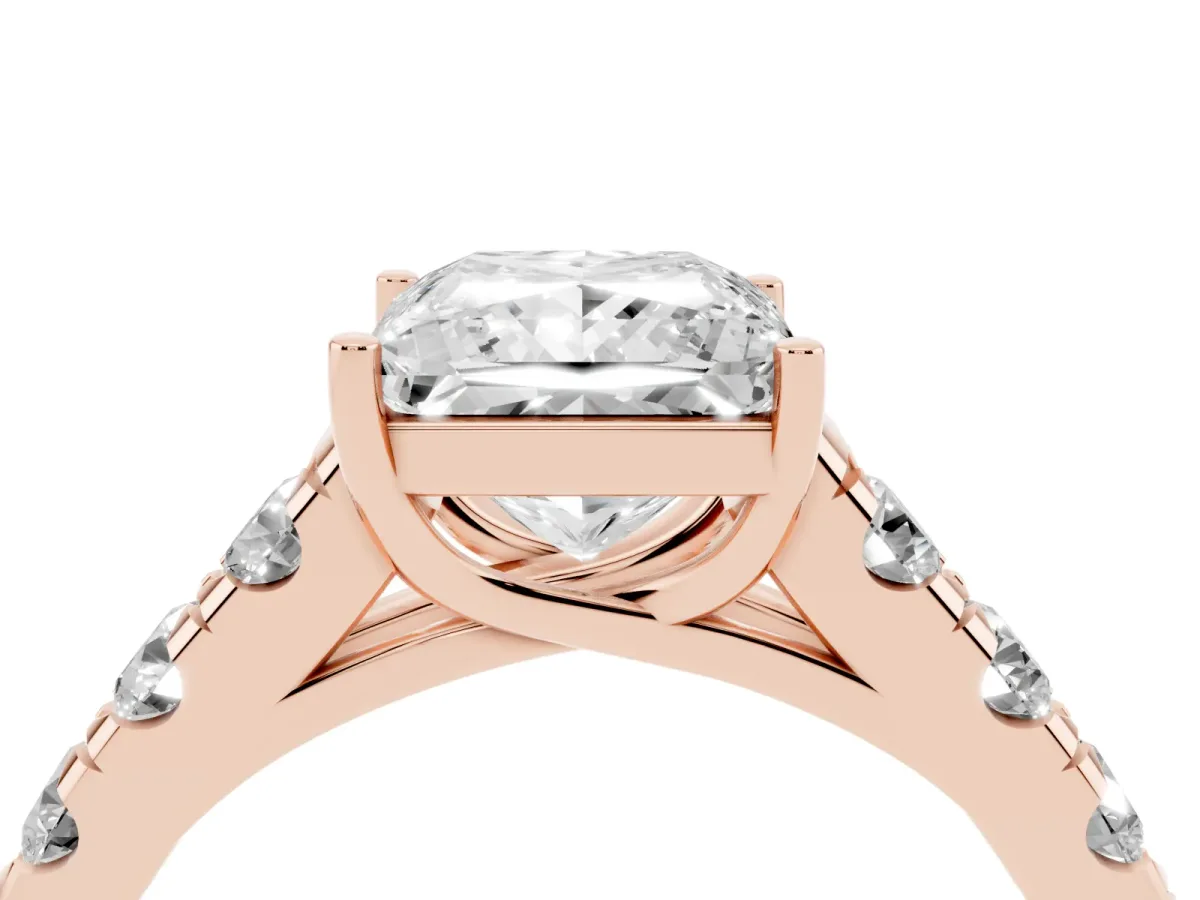 Princess Cut Cut Diamond Solitaire Ring with Micro Pave Band and Prong Setting Rose gold