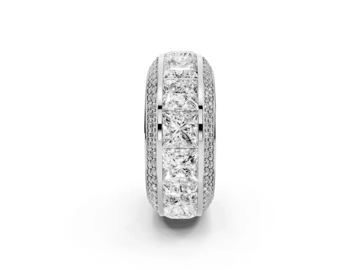 Princess Diamond Pavé Mens Wedding Band with Round Diamond Accents White gold