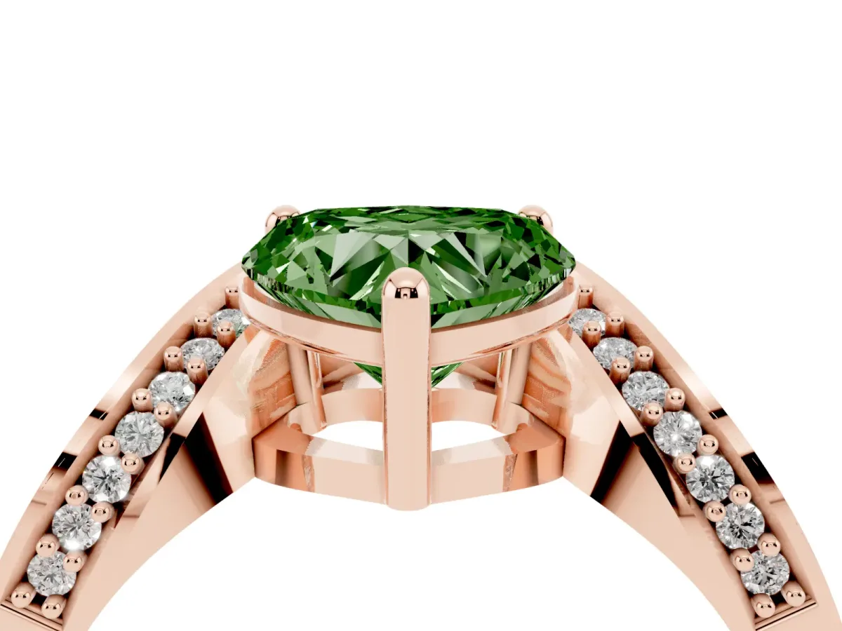 Fancy Green Heart Cut Solitaire Diamond Engagement Ring with Pave Band and Four-Prong Setting Rose gold