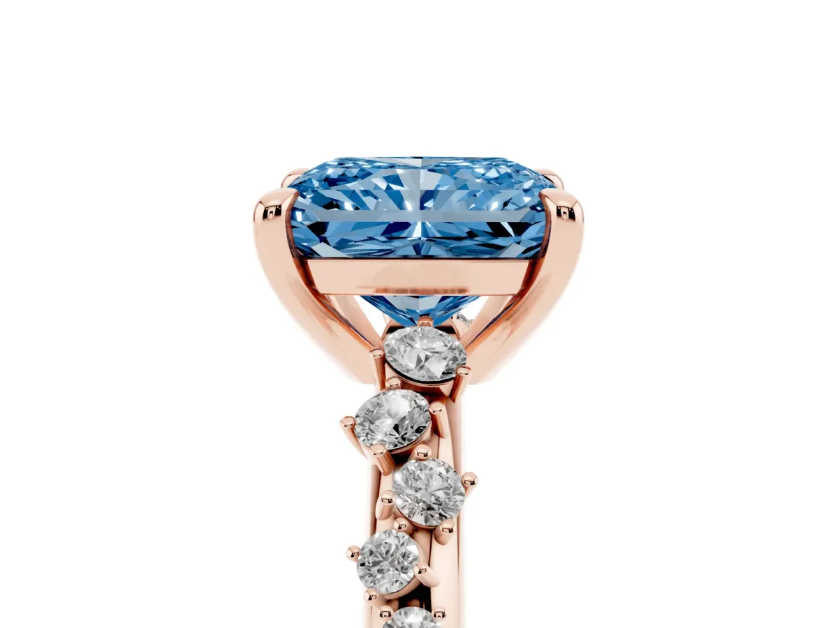 Fancy Blue Radiant Cut Cut Diamond Vine Band with Four-Prong Setting Rose gold