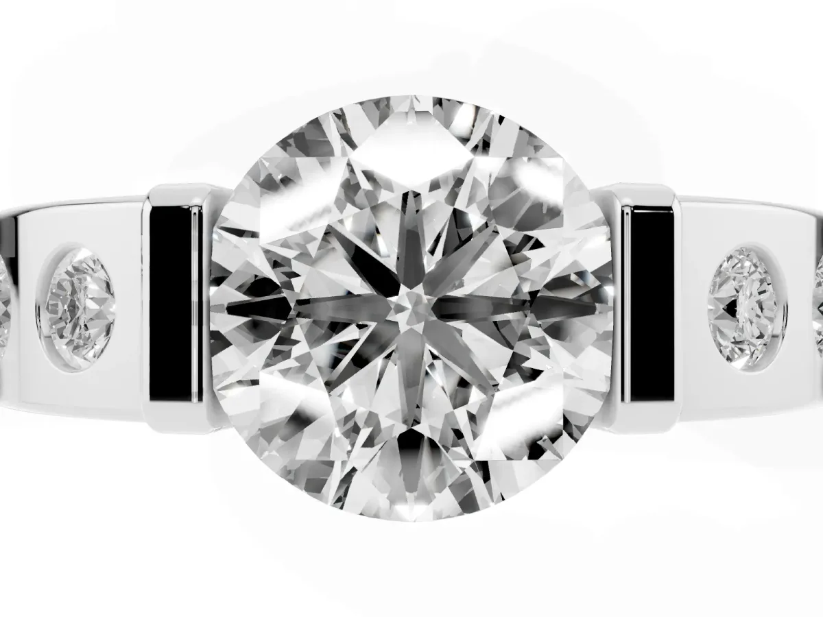 Round Cut Brilliant Channel-Set Diamond Ring with Bezel Prong Setting Silver