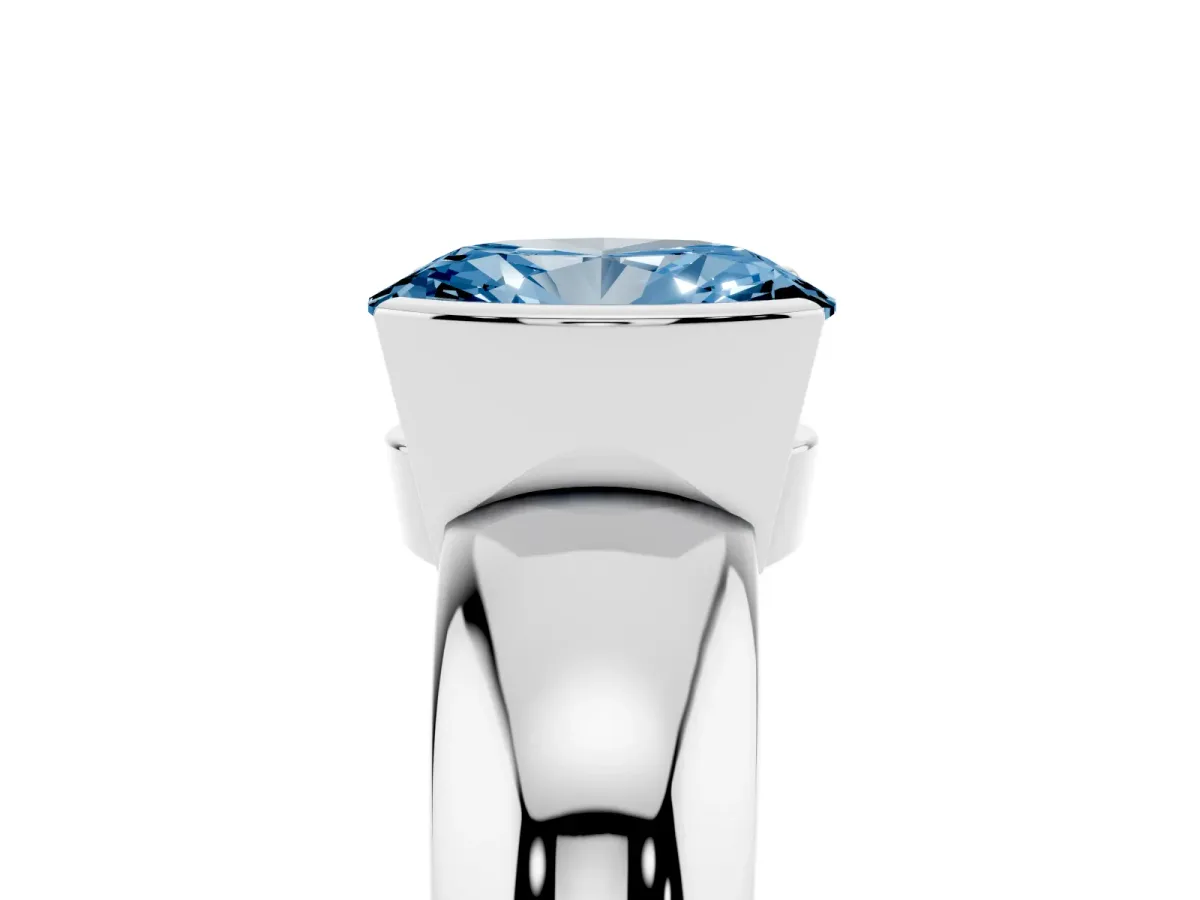 Fancy Blue Oval Cut Solitaire Tension Set Diamond Ring with Wide Band Silver
