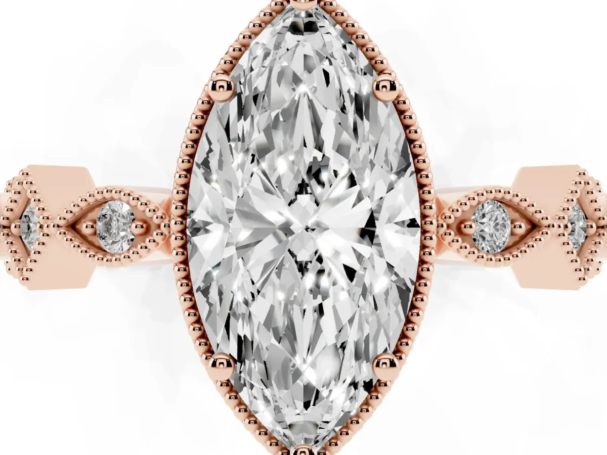 Marquise Cut Milgrain Marquise Diamond Twist Band Ring Rose gold