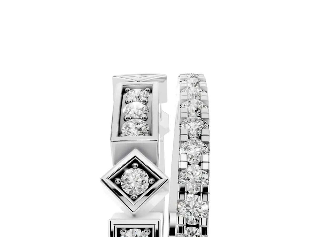 Pavé Round Diamond Channel Set Dual Band with Prong Setting Platinum
