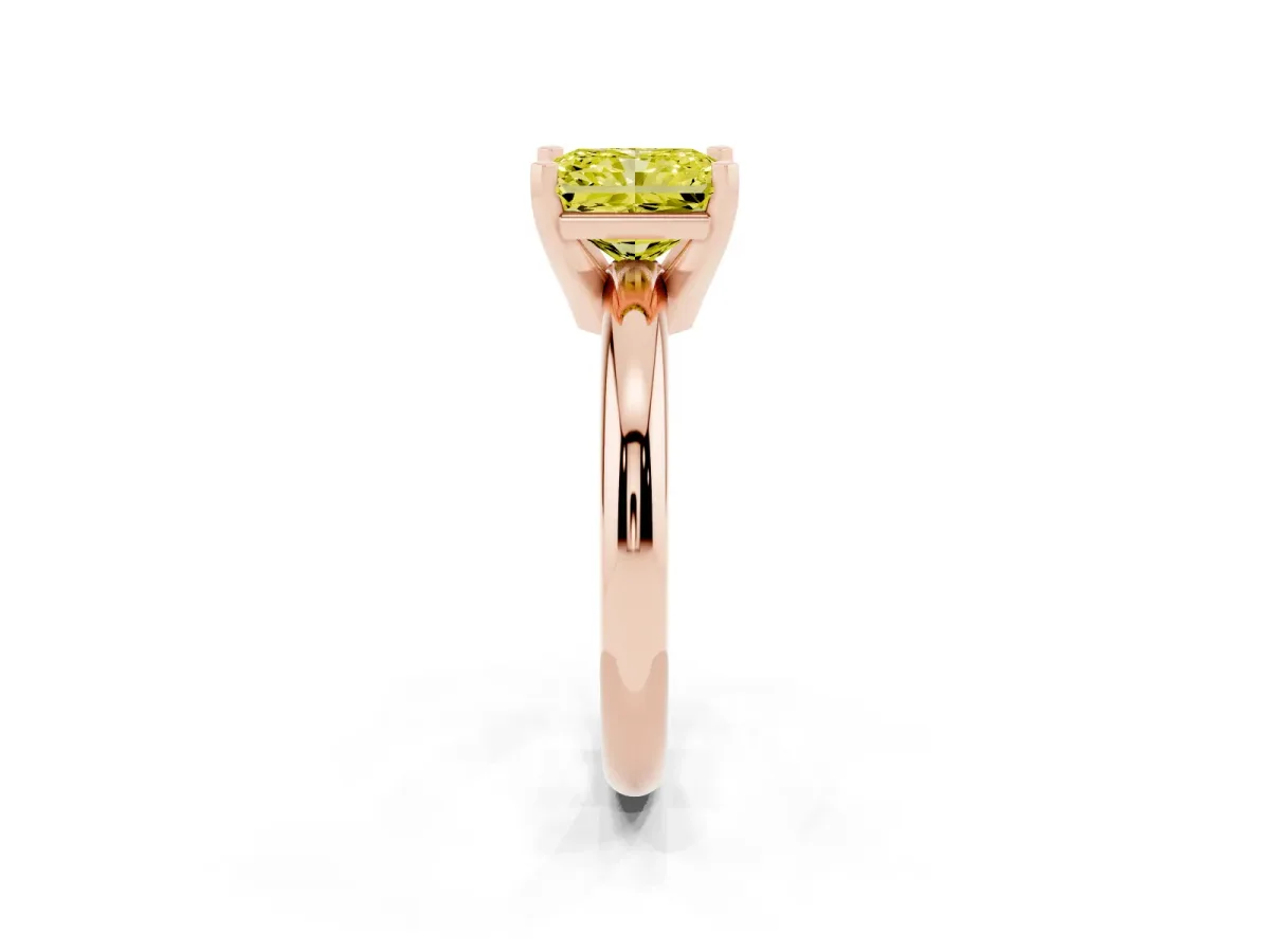 Fancy Yellow Radiant Cut Diamond Solitaire Engagement Ring with Round Band and Four-Prong Setting Rose gold