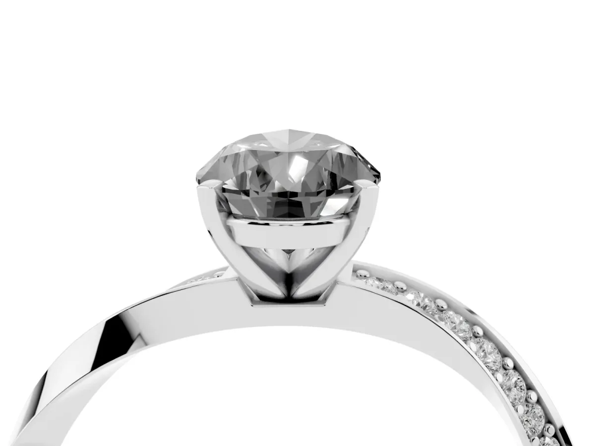 Fancy Black Pear Cut Diamond Engagement Ring with Side Stone Accents and Four-Prong Setting Silver
