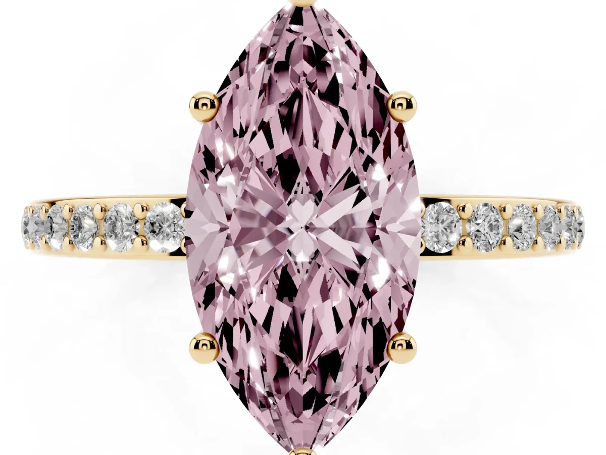 Fancy Pink Marquise Cut Cut Diamond Pavé Band Ring with Four-Prong Setting Yellow gold