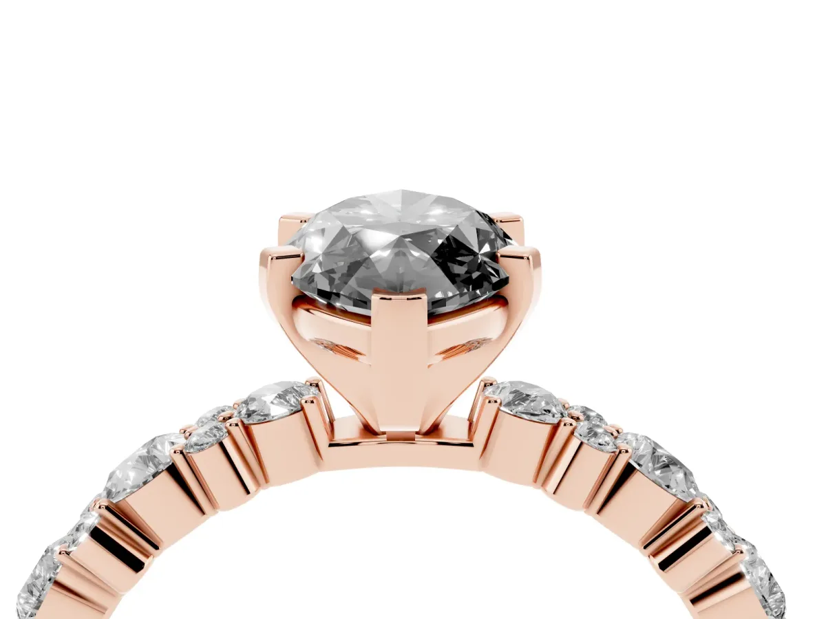 Fancy Black Marquise Cut Diamond Side Stone Solitaire Ring with Round and Four-Prong Setting Rose gold