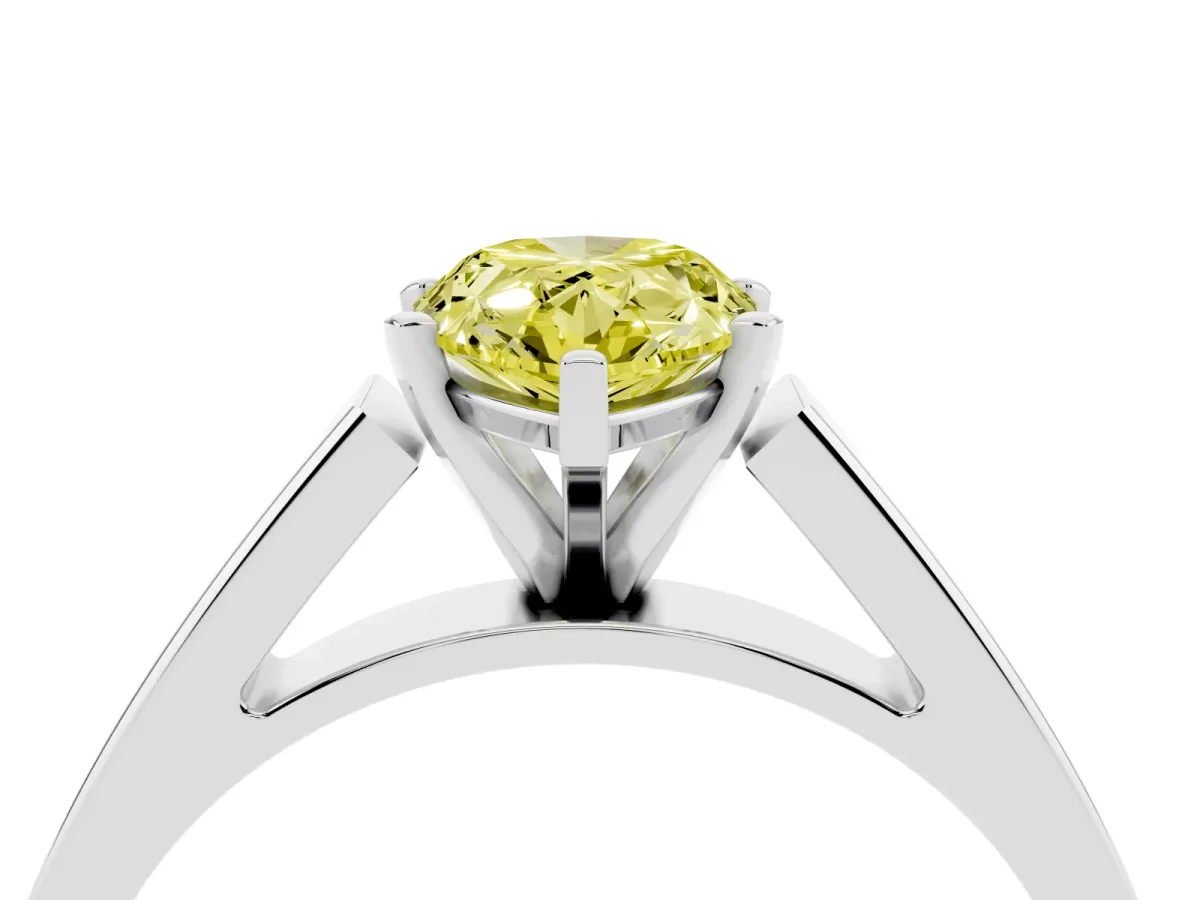 Fancy Yellow Pear Cut Solitaire Engagement Ring with Four-Prong Setting and Tapered Band Silver