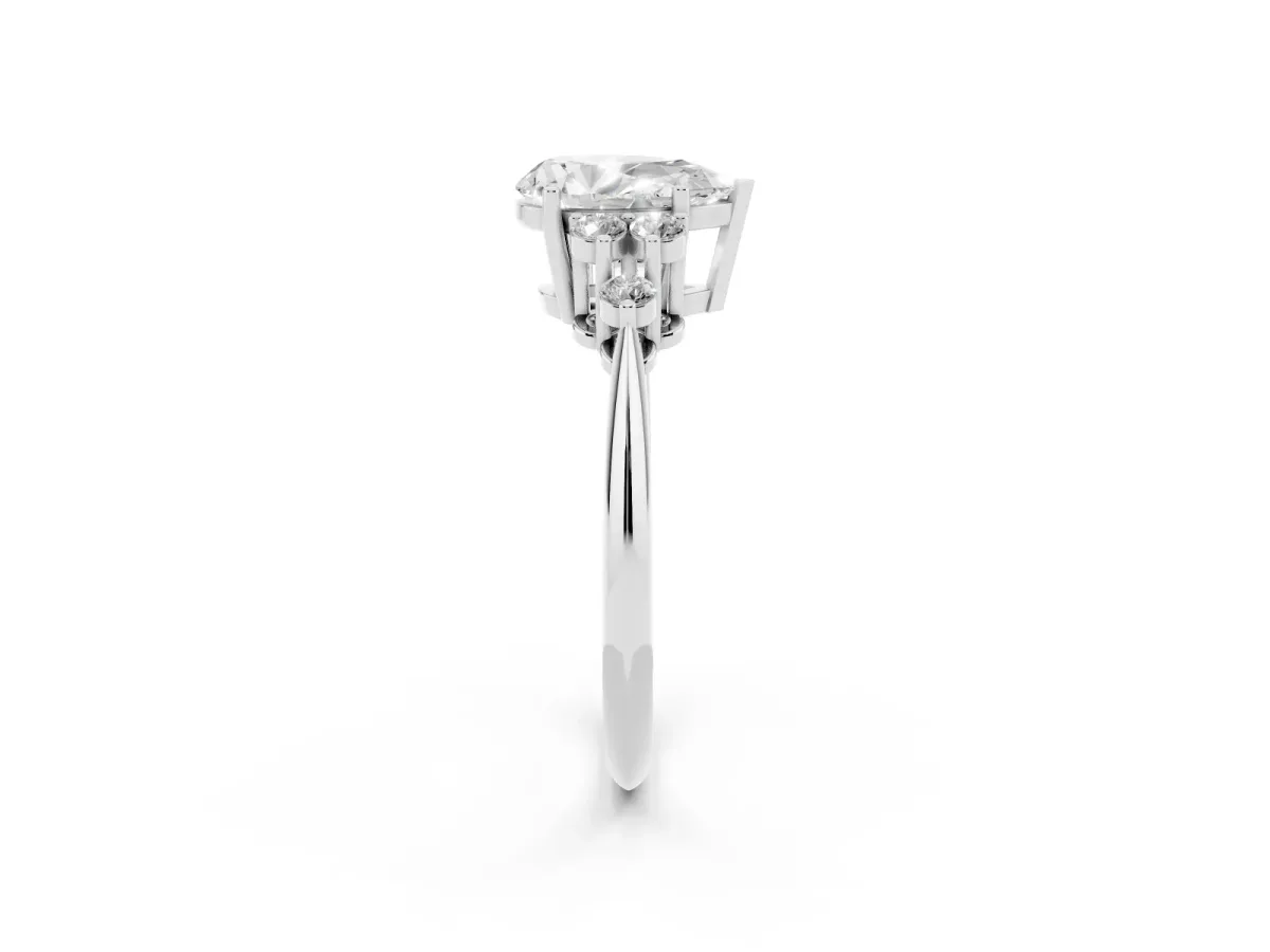 Pear Cut Cut Diamond Cluster Ring with Solitaire Band and Four-Prong Setting Silver
