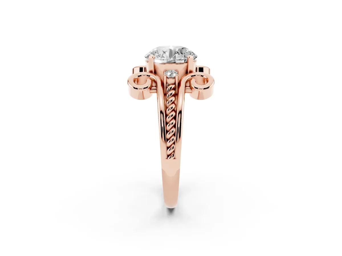 Round Cut Solitaire Twisted Band Scroll Prong Ring Rose gold