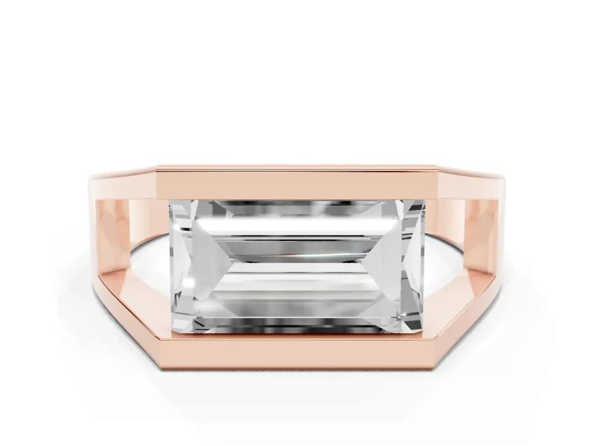 Baguette Diamond Geometric Solitaire Ring Rose gold
