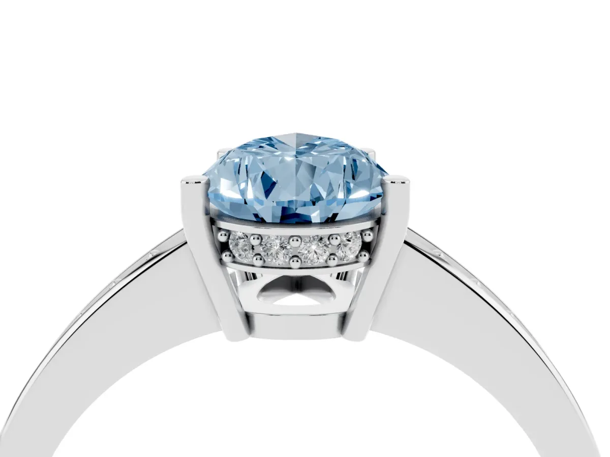 Fancy Blue Pear Cut Solitaire Pavé Band Prong Setting Ring Silver