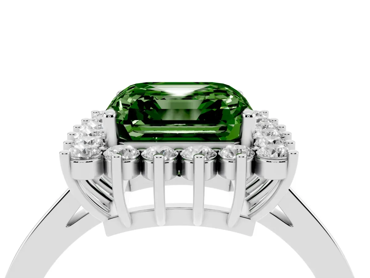 Fancy Green Asscher Cut Cut Diamond Halo Ring with Round Brilliant Halo and Solitaire Band White gold