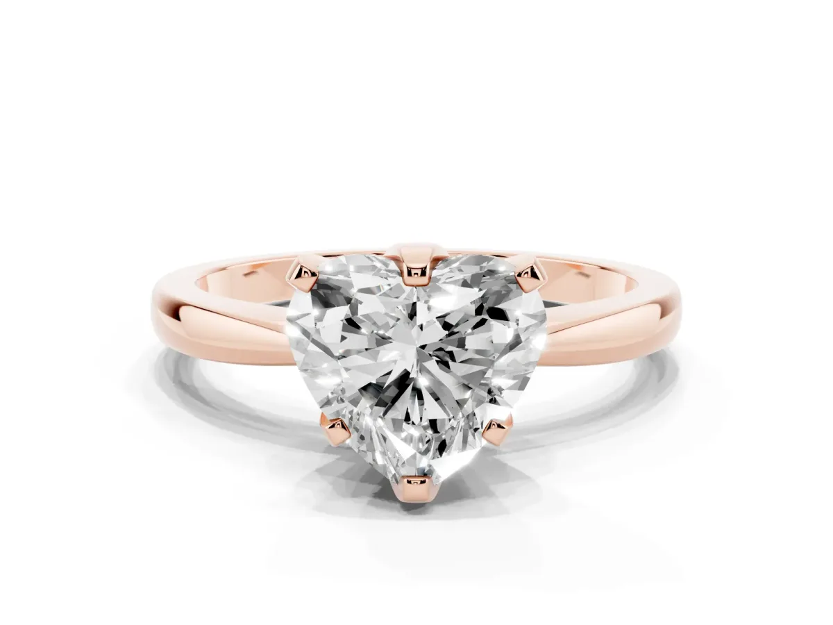 Heart Cut Solitaire Engagement Ring with Six-Prong Setting and Tapered Band Rose gold
