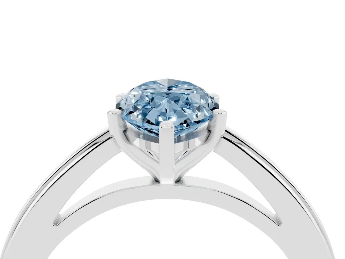 Fancy Blue Marquise Cut Solitaire Diamond Ring with Four-Prong Setting and Classic Band Platinum