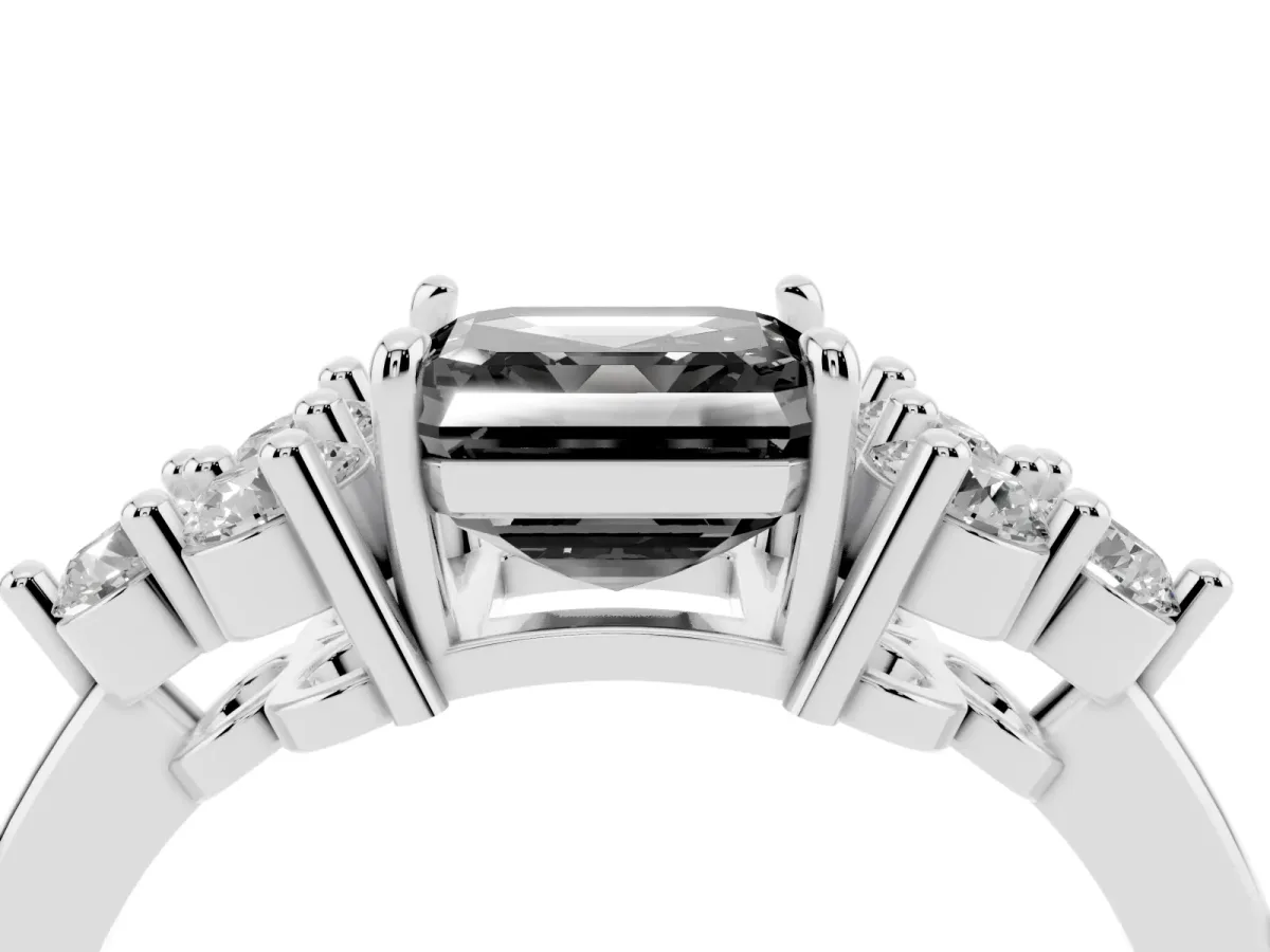 Fancy Black Asscher Cut Brilliant Diamond Cluster Accent Solitaire Ring with Prong Setting Platinum
